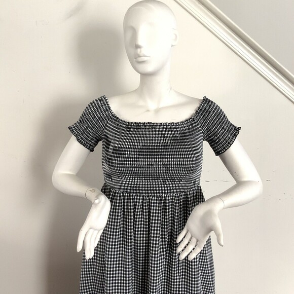 Lulu’s Gingham Maxi Drop Shoulder Dress Side Slit Black White  XL - Picture 10 of 10